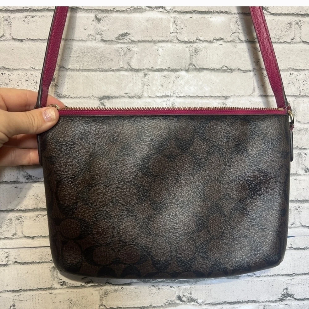 Coach Signature Crossbody Handbag Brown and Raspberry * - Picture 8 of 16